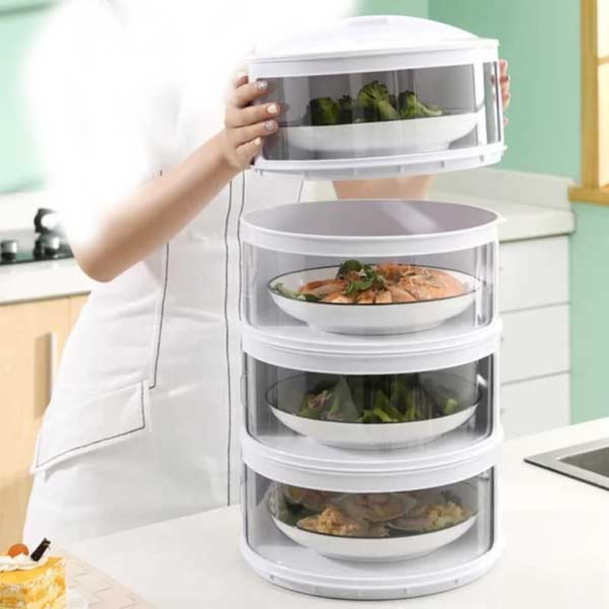 Multi-Layer Stackable Food Covers/Transparent, Dustproof, Fly-proof, Insulated Food Storage Containers for Safe & Hygienic Kitchen Organization, Leftovers, Outdoor Meals & Picnic Protection - Image 4