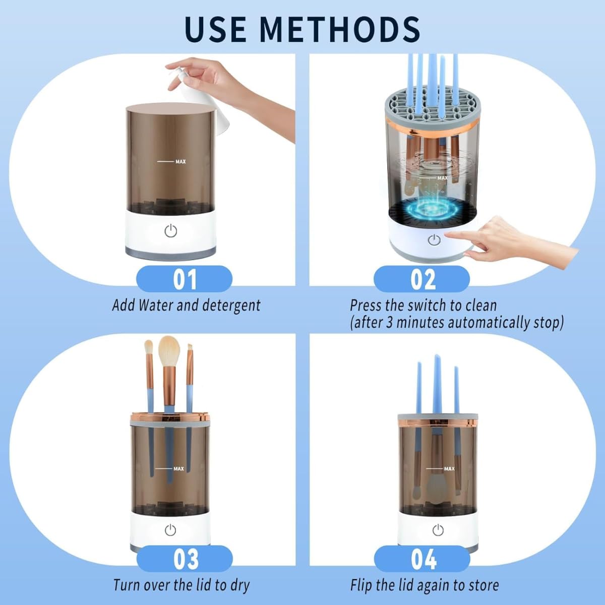 Electric Makeup Brush Cleaner Machine, Sonic Vibration, Deep Cleaning, Automatic & Manual Modes, Fast, Efficient Clean, Dry for Flawless Skin, USB Powered, Portable, Ideal Gift for Beauty Lovers - Image 4
