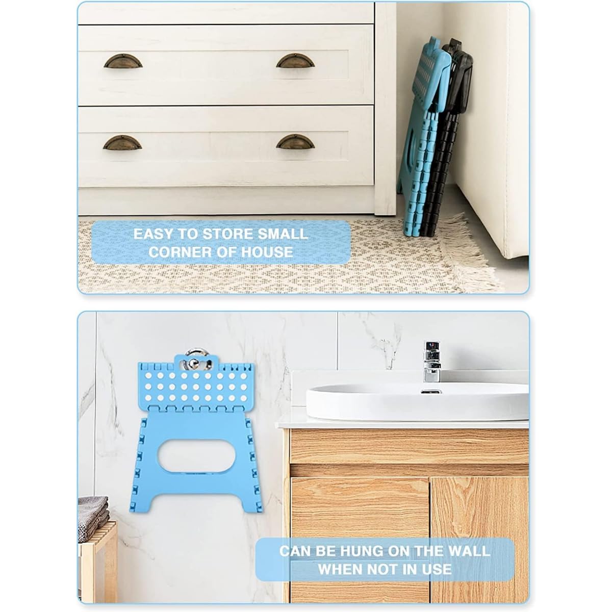 Plastic Folding Step Stool/Small, Heavy Duty, Multipurpose Footstool with Handle for Home, Kitchen, Office – Easy Storage Foldable Stool - Image 6