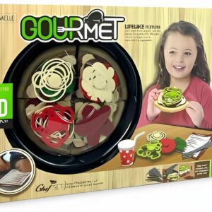 Pizza Play Food Set for Kids, Pretend Kitchen Cooking Toy with Sliced Pizza, Toppings, Dessert, Drinks, Cutlery, Tray, Pizza Box and Order Card, Role Play Food Toy for Boys and Girls Age 3+