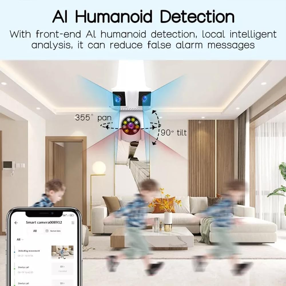 6MP Triple-Lens Wi-Fi Light Bulb Camera – 360° Panoramic Coverage, E27 Plug-In, Two-Way Audio, Color Night Vision, Motion Tracking with Audible Alarm, TF/Cloud Storage - Image 2