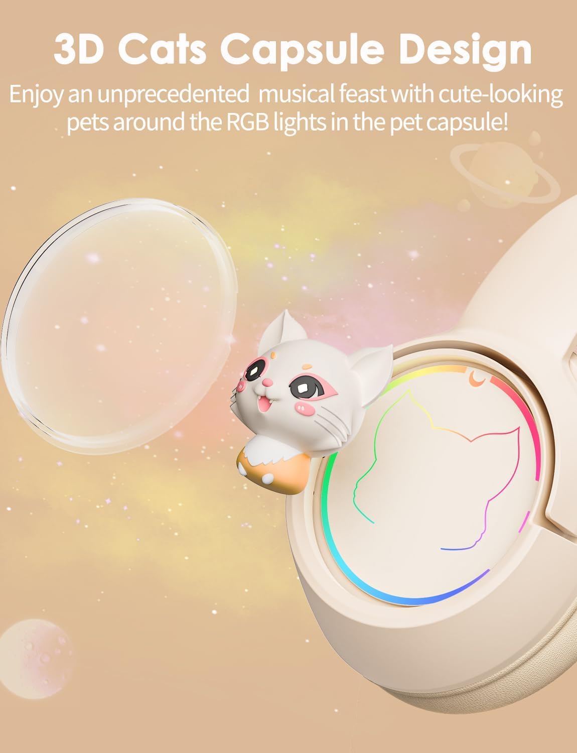 Cat Ear RGB Bluetooth 5.3 Headphones – Cute Over-Ear Wireless & Wired Design, 60-Hour Playtime, Hi-Fi Stereo, Noise-Cancelling Mic - Image 3