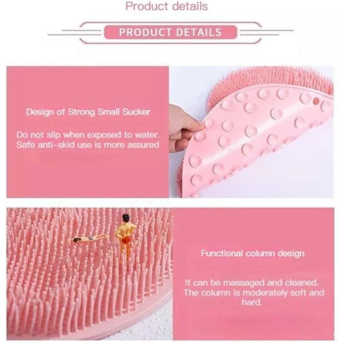Generic Pink Shower Foot & Back Scrubber Massage Mat, Non-Slip Suction Cups, Improve Circulation & Pain Relief, Silicone, Multifunctional Body Massager, Easy-to-Use Home Spa Tool - Image 5