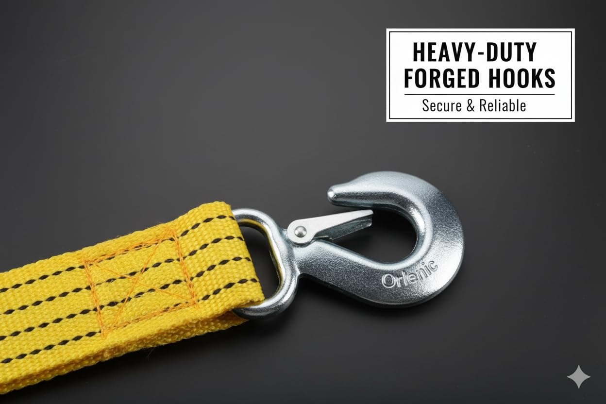 Heavy Duty 5 Ton Car Tow Rope Strap with Hooks, 4M Recovery Cable for Vehicle Towing, Roadside Assistance for Cars, Vans, Trucks, Emergency Pull Strap with Safety Latch - Image 4