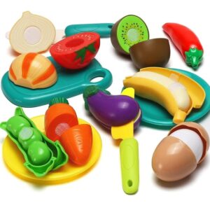 Cutting Play Food Toy Set for Kids Kitchen , 68-Piece Pretend Fruit , Vegetable Accessories, Storage Basket, Safe & Educational Kitchen Toys for Toddlers, Perfect Birthday Gift for Boys , Girls