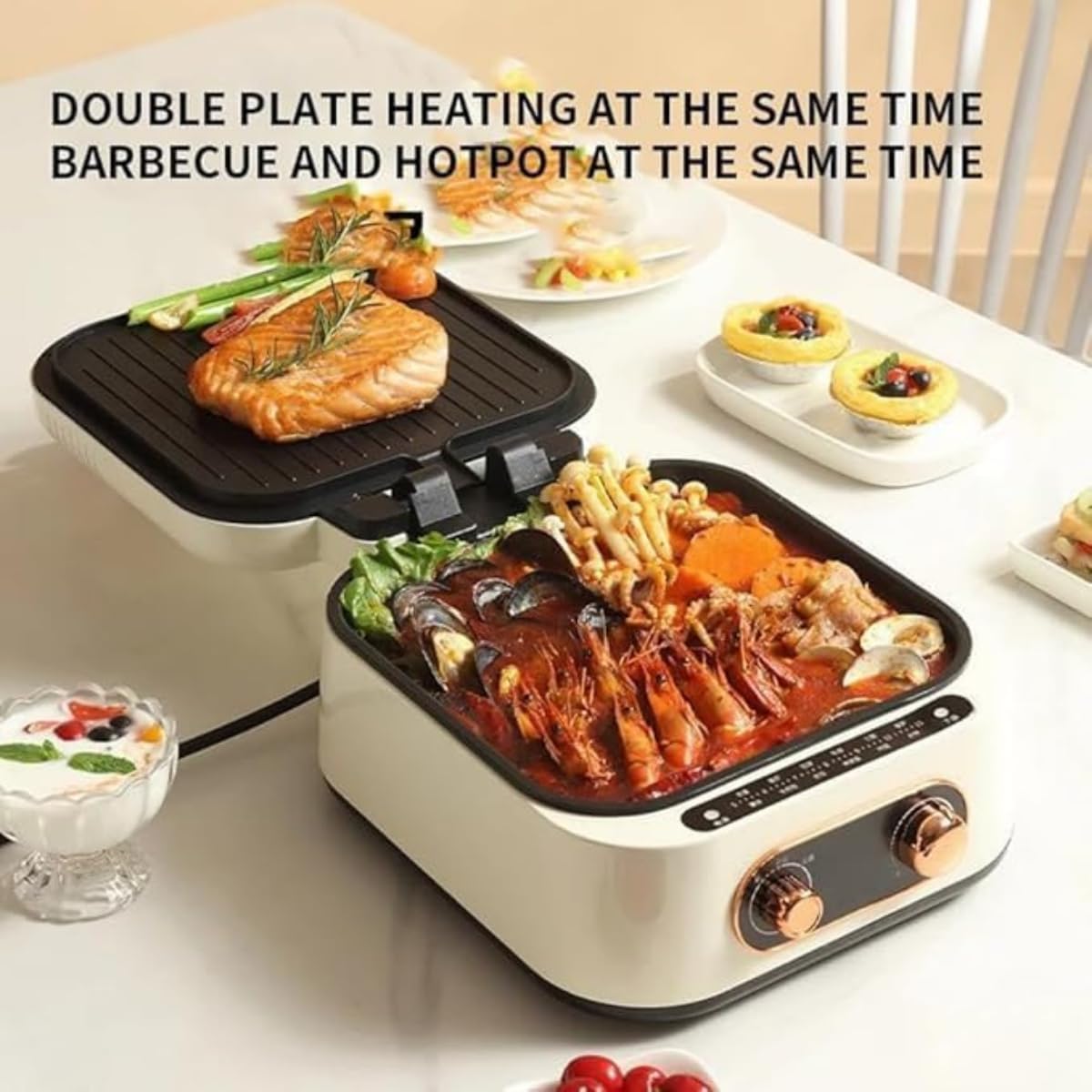 Electric Grill & Hot Pot, Non-Stick Baking Tray & Hot Pot, Compact Pancake Maker, Easy Clean BBQ Grill, Versatile Kitchen Multi-Cooker, Easy to Clean - Image 4