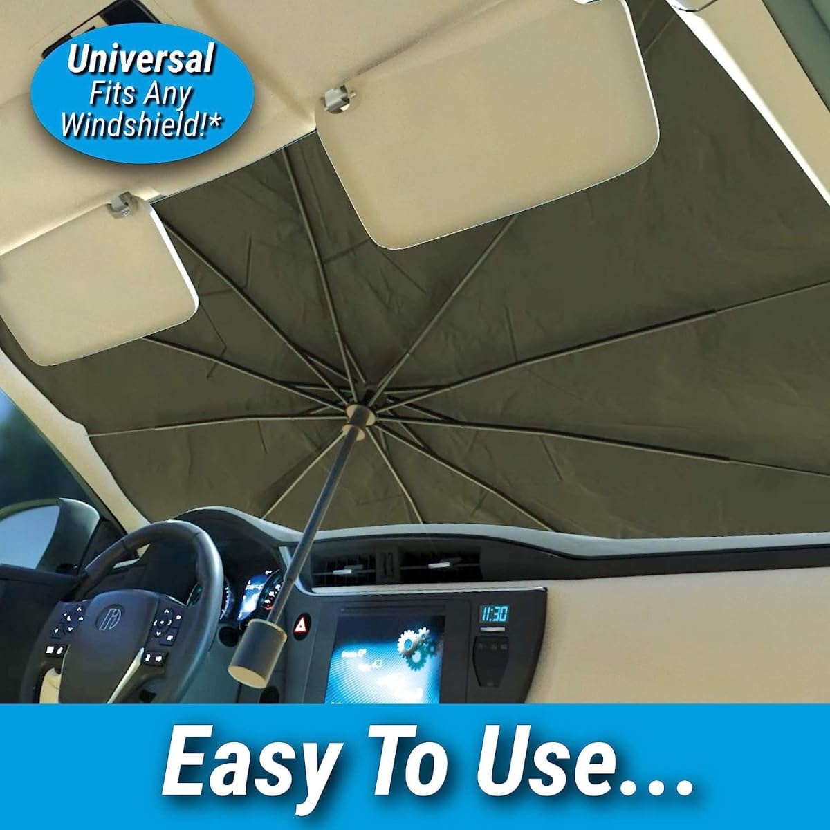 New Brella Shield by Arctic Air, Best Car Windshield Sun Shade for UV Protection, Heat Reduction (31x57"), Universal Fit, Easy Install, Durable, Compact, Portable - Image 2