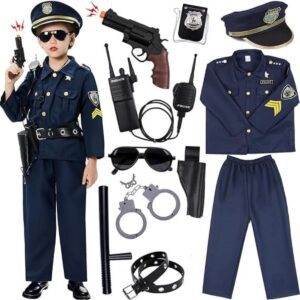 Police Officer Costume for Kids – Girls & Boys Dress-Up Set with Accessories, Handcuffs, Uniform for Career Day, Halloween, Role Play & Parties