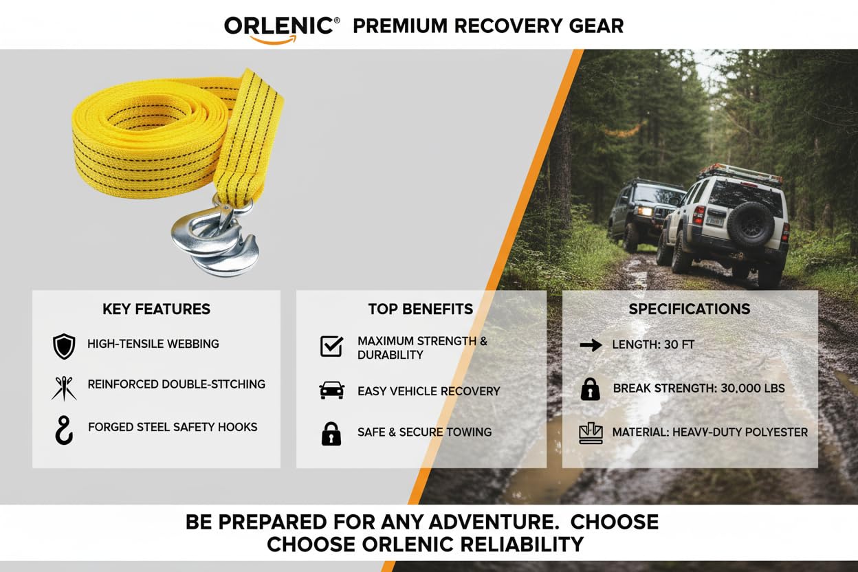 Heavy Duty 5 Ton Car Tow Rope Strap with Hooks, 4M Recovery Cable for Vehicle Towing, Roadside Assistance for Cars, Vans, Trucks, Emergency Pull Strap with Safety Latch - Image 5