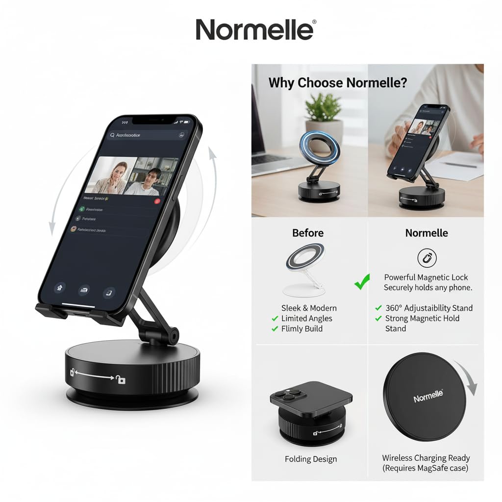 Universal Magnetic Phone Holder Stand for Car, 360° Rotatable Zinc Alloy Suction Cup Mount, Compatible with All Smartphones, Smooth Surface or Adhesive Pad for Home, Gym, Office, Travel - Image 5