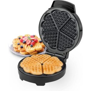 Waffle Maker – 5 Slice Heart Shaped Non-Stick Belgian Waffle Iron, Adjustable Temperature Control, 1000W, Silver & Black, American Electric Waffle Machine, 2-Year Warranty