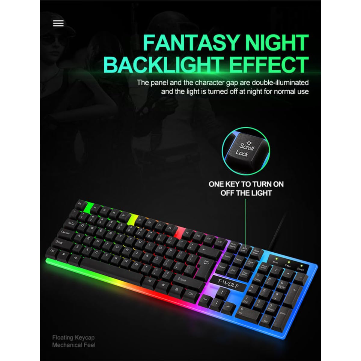 Gaming Keyboard and Mouse Combo Mechanical Feeling Rainbow LED Backlit Wired Keyboard with Ergonomic Design, Anti-Ghosting Keys, Adjustable DPI Gaming Mouse, Durable USB Wired Gaming Set for PC, Lapto - Image 7