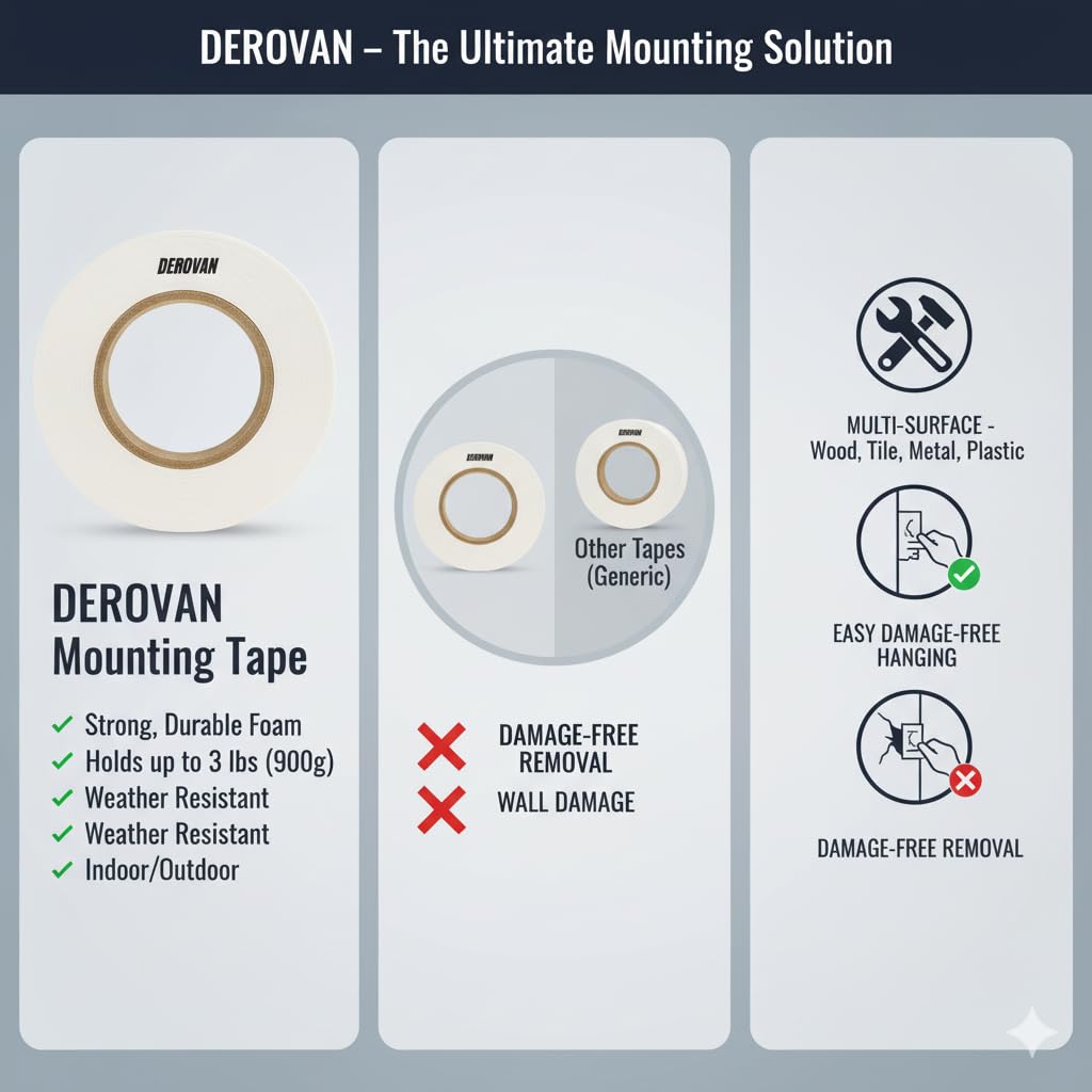 Heavy-Duty Double‑Sided Foam Mounting Tape (Pack of 2) – Strong Adhesive, Holds Up To 900 g (2 lb), Ideal for Walls, Tiles & Wood, 16 mm Width - Image 7