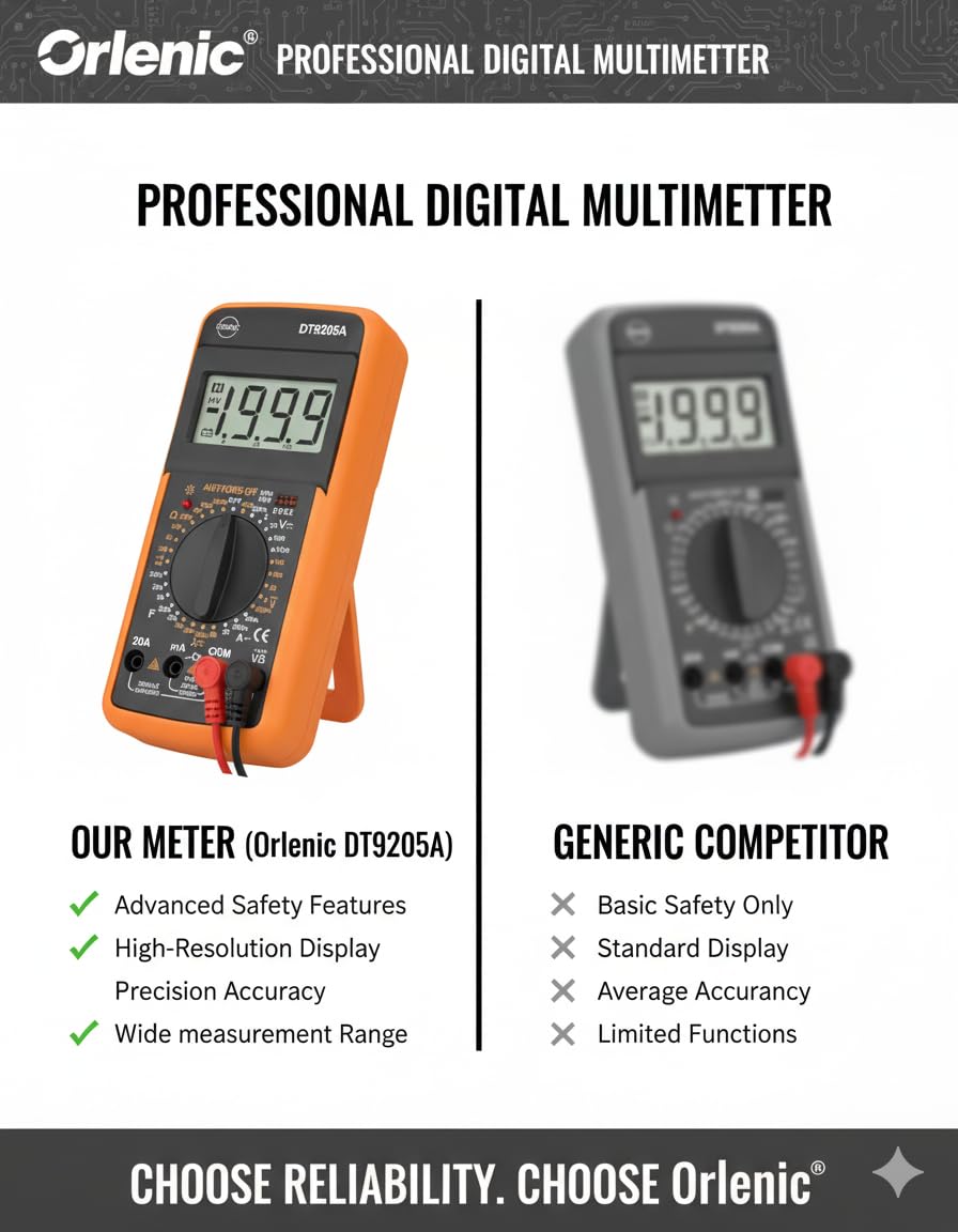 Professional Digital Multimeter Handheld Tester with LCD Display – AC/DC Voltage, Current, Resistance, Capacitance, Frequency Measurement – Auto-Ranging Multimeter for Electrical - Image 6