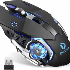 Rechargeable Silent Wireless Gaming Mouse 2.4G with USB Receiver, 3 Adjustable DPI, 6 Buttons & LED Lights - Ergonomic Design for Laptop/PC/Chromebook (Black)