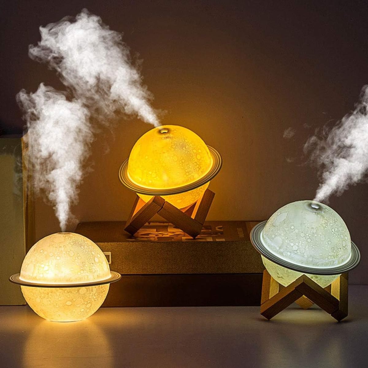 Premium 2-in-1 Moon Lamp Humidifier: USB Recharge, 3D LED Moon Light, Aromatherapy Diffuser | 3 Colors, 200ml Capacity | Bedroom Decor, Air Purifier, Night Light | Ideal Gift for Kids, Friends - Image 2
