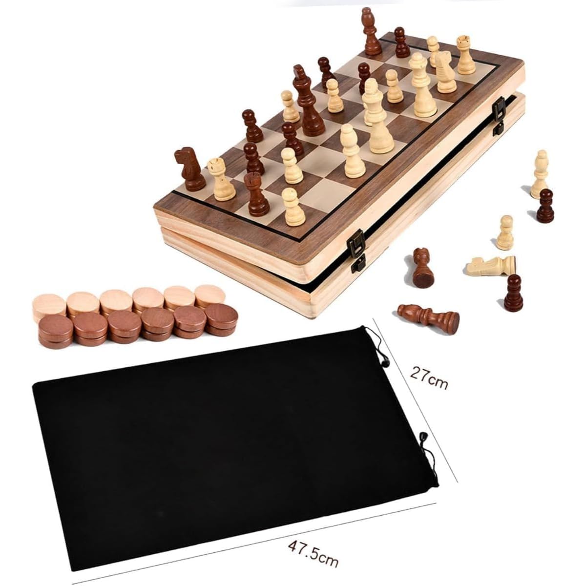 Chess Set – Wooden Folding Magnetic Chess Board Game with Handcrafted Staunton Pieces, Portable Storage Case, and Extra Queens for Kids and Adults – Travel-Friendly and Durable Design - Image 6