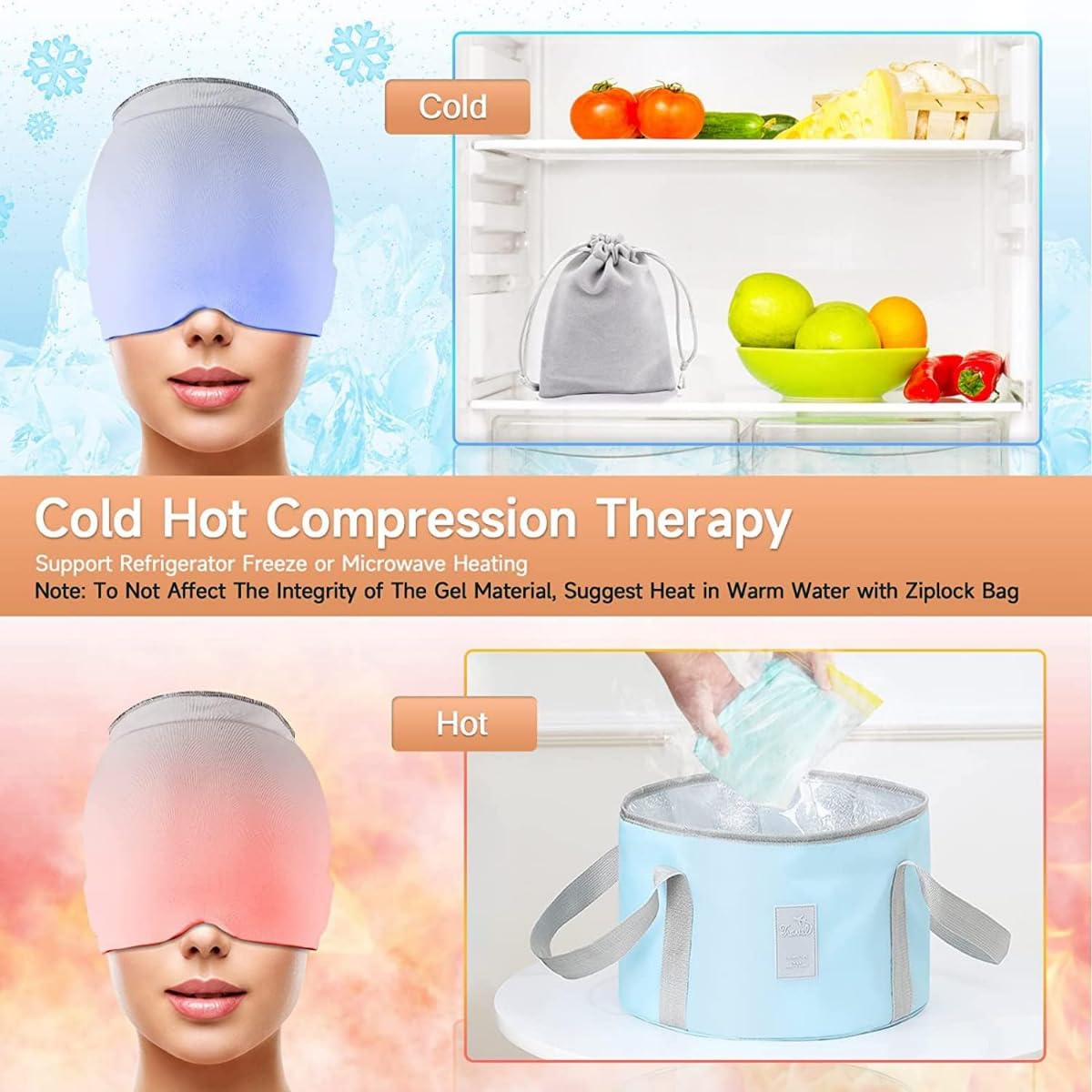 Headache Relief Cap/Cooling & Heating Migraine Hat for Tension, Sinus, Stress & Pain Relief - Image 3