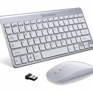 2.4GHz Wireless Keyboard and Mouse Combo Ultra Slim Portable Keyboard with USB Receiver Compatible with Laptop Desktop PC Mac Tablet Windows XP/Vista/7/8/10/11 Android OS – Silver White