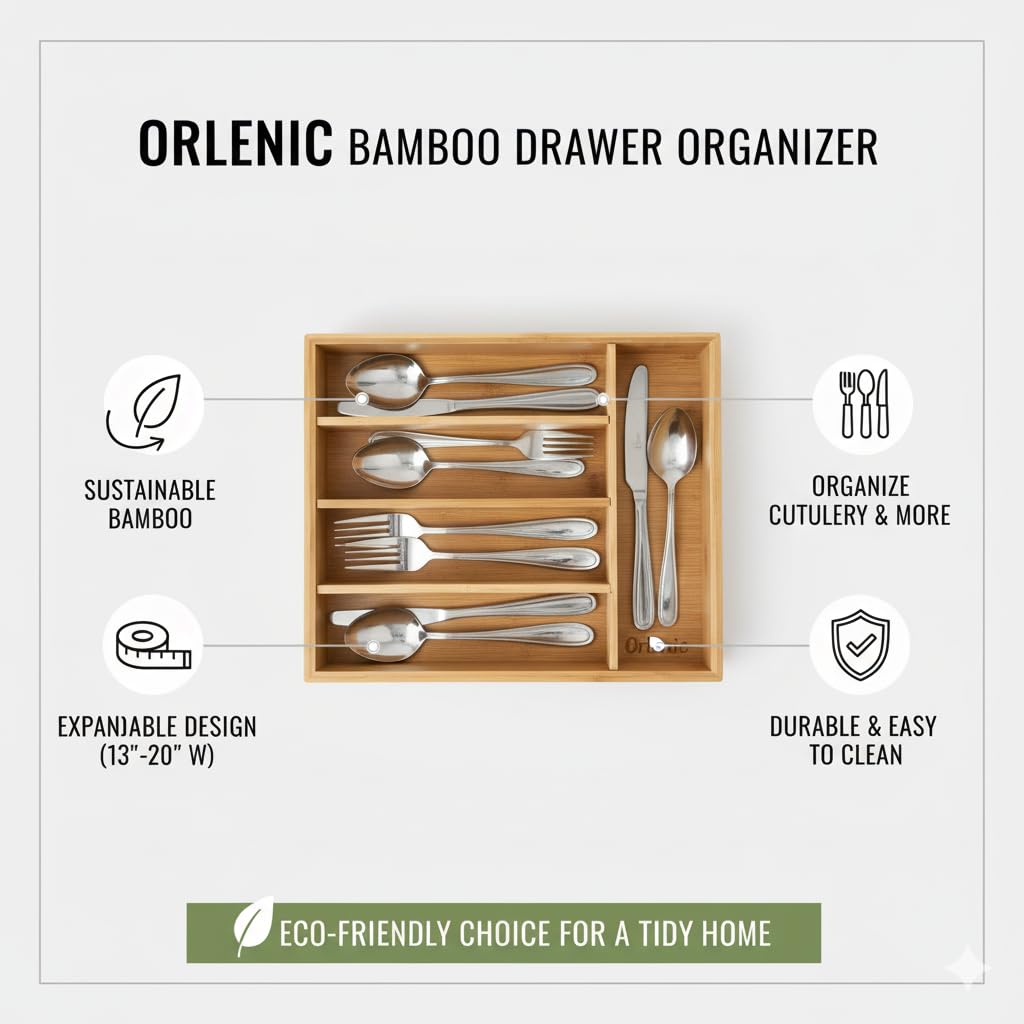 Bamboo Kitchen Drawer Tool Organizer – Rectangular Cutlery Tray for Utensils, Spoons, Forks & Tools | Natural Wooden Storage Box with Compartments for Home, Office & Desk Organization - Image 7
