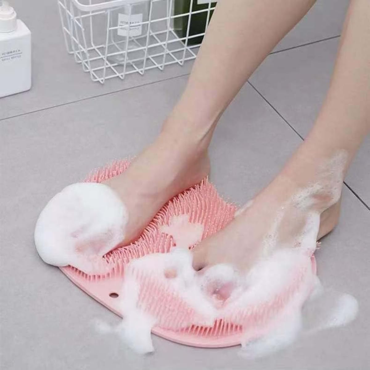 Generic Pink Shower Foot & Back Scrubber Massage Mat, Non-Slip Suction Cups, Improve Circulation & Pain Relief, Silicone, Multifunctional Body Massager, Easy-to-Use Home Spa Tool - Image 3