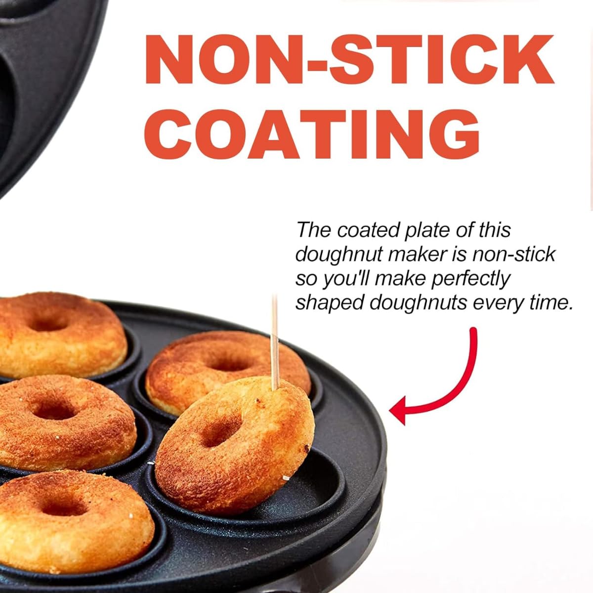 Effortless Mini Doughnut Maker, 7 Doughnuts, Non-Stick Surface, 1200W, DIY Breakfast, Snacks, Desserts, Cake Mix, Brownie Mix, Timer, Auto-Off, Space-Saving, Stylish Design, Family Fun & Easy - Image 2