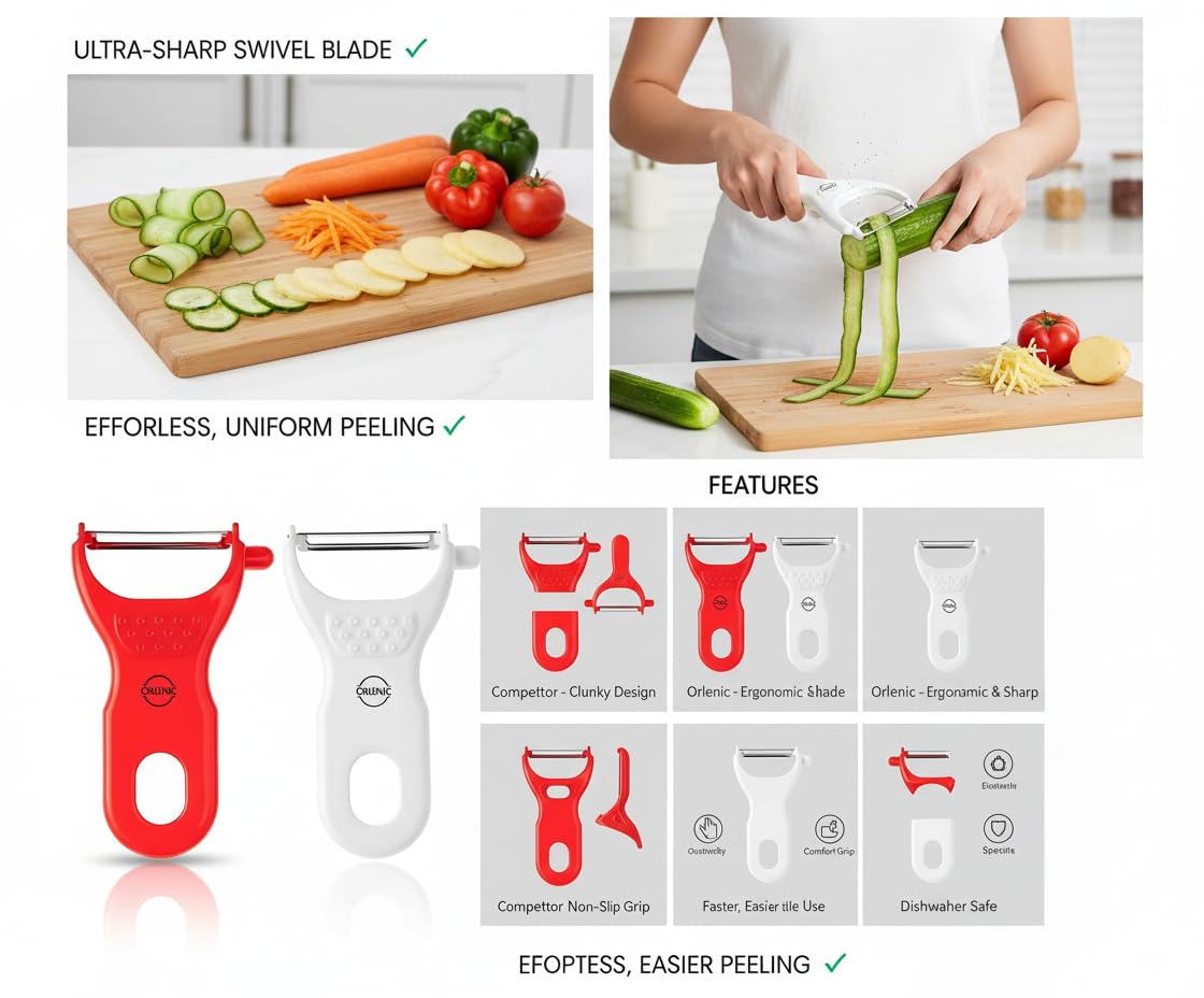 Stainless Steel V Shape Vegetable Fruit Peeler with Cutter – Assorted Color Kitchen Peeler Tool for Potatoes, Carrots, Apples – Rust-Proof Sharp Blade Easy Grip Handle - Image 5