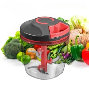 Manual Vegetable Chopper Easy Pull String Garlic Mincer with Stainless Steel Blades Portable Cordless Food Processor for Onions, Fruits, Hummus, Nuts 4000mAh Rechargeable Mini Chopper
