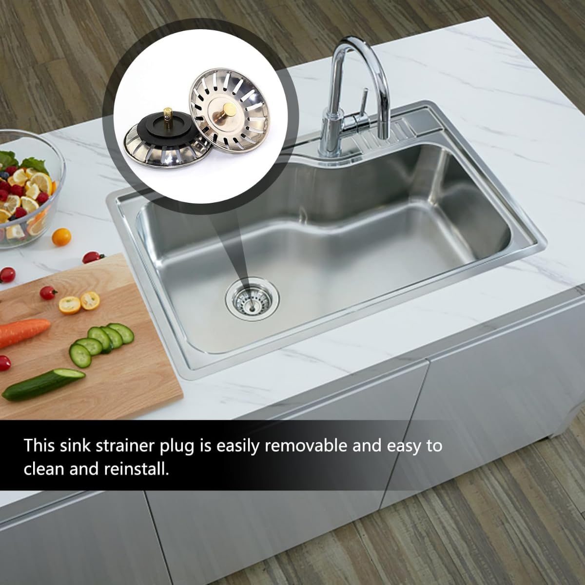 Sink Strainer Stopper/Stainless Steel Kitchen Sink Drain Strainer Plug with Brass Knob and Rubber Seal, Fits Standard Drains, Prevents Clogging, Durable and Rust-Resistant Design - Image 5