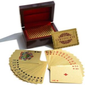 Gold Playing Cards / 24K Gold Foil Poker Deck with Luxury Wooden Box - Waterproof, and Stylish Collectible Card Set for Poker Lovers, Gamers, and Collectors