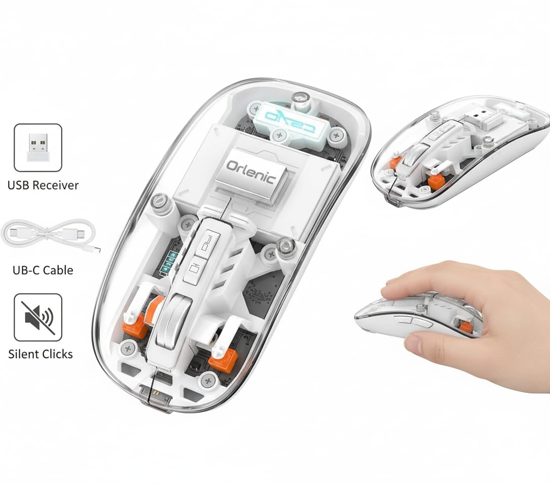 Wireless Mouse with Bluetooth 5.1 and 2.4G Dual Mode, Transparent Shell, Rechargeable Silent Click Design, Adjustable DPI, LED Battery Display, Lightweight Portable Optical Mouse - Image 4