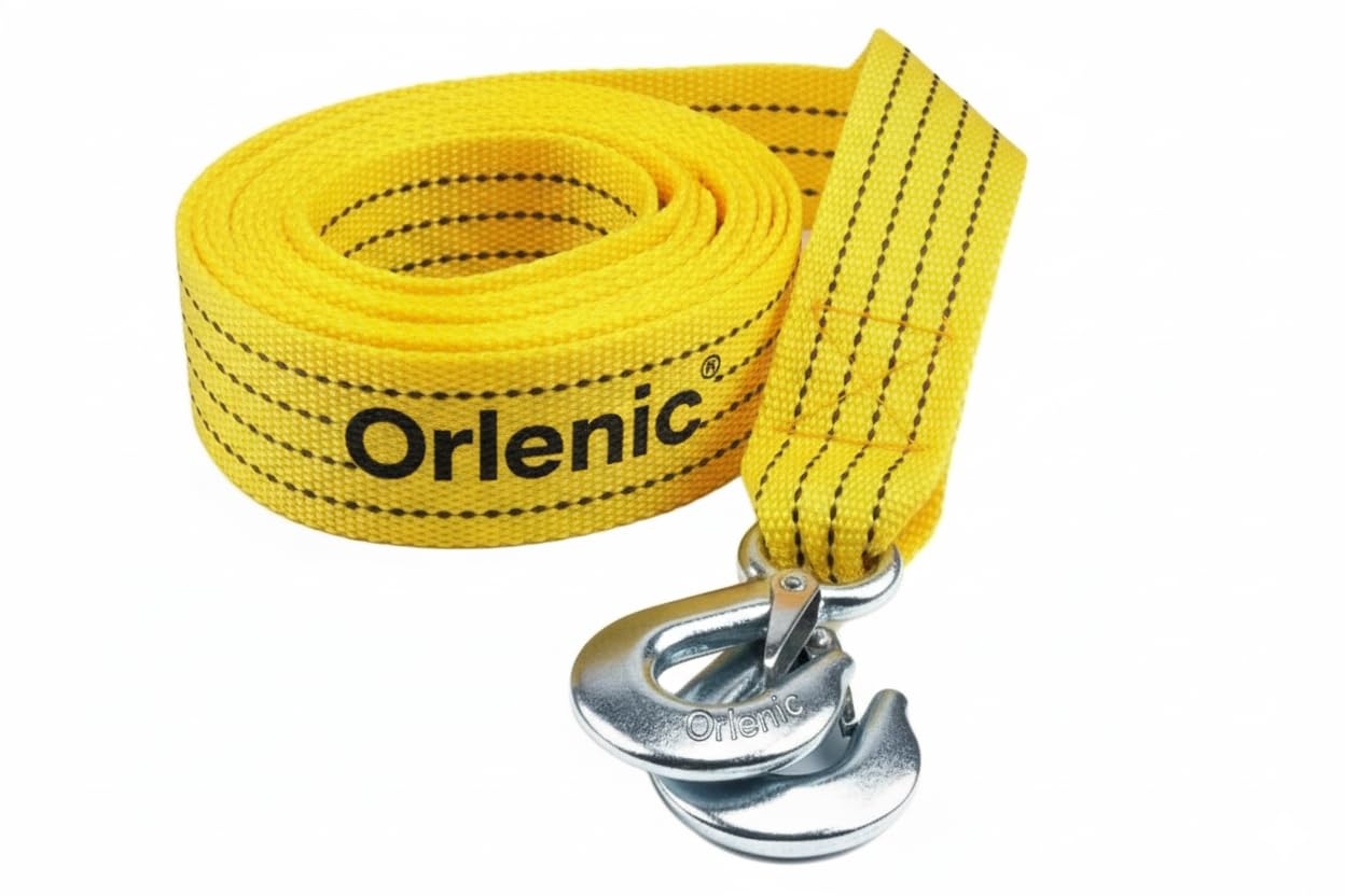 Heavy Duty 5 Ton Car Tow Rope Strap with Hooks, 4M Recovery Cable for Vehicle Towing, Roadside Assistance for Cars, Vans, Trucks, Emergency Pull Strap with Safety Latch