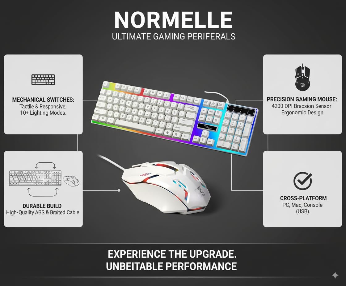 Wired Gaming Keyboard and Mouse Combo with 104 Keys, Mechanical Feel, LED Backlit Keyboard and Ergonomic Mouse, USB Computer Keyboard Set for Windows Desktop Laptop PC – White - Image 3