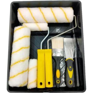 Paint Roller Set 6pc – Rollers, Paint Pads, Tray, Brush, Scraper, Mini Rollers & Sleeves for Walls and Ceilings – Complete Painting Supplies Kit