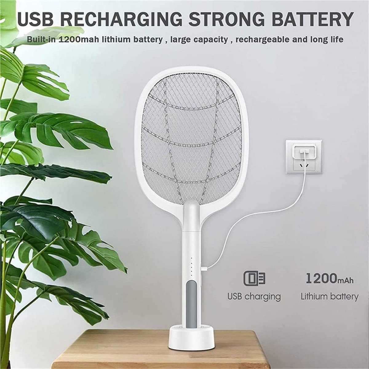 Electric Fly Swatter with UV Light – 4800V Mosquito Killer Racket – Fast USB Charging Bug Zapper – Dual-Mode Handheld & Stand Design – Safe for Home, Office, Bedroom & Outdoor Use - Image 4