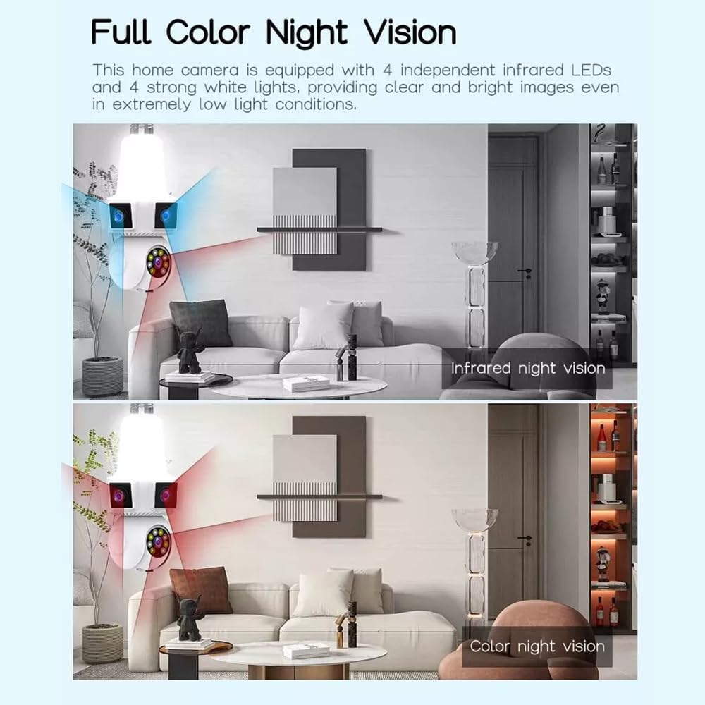 6MP Triple-Lens Wi-Fi Light Bulb Camera – 360° Panoramic Coverage, E27 Plug-In, Two-Way Audio, Color Night Vision, Motion Tracking with Audible Alarm, TF/Cloud Storage - Image 7