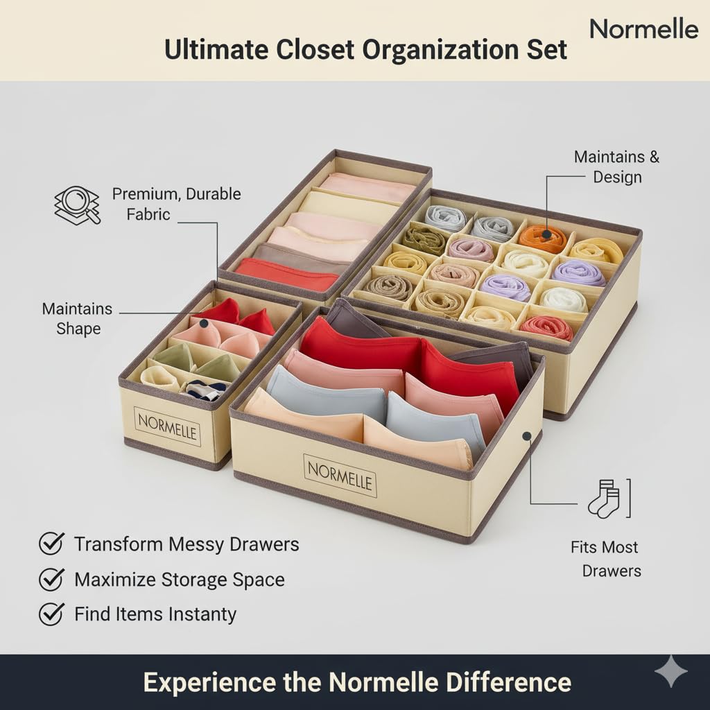 4 Pcs Foldable Clothes Drawer Organizer Set – Closet Storage Bins for Bras, Underwear, Socks, Lingerie, Scarves – Non-Woven Fabric Drawer Dividers for Dresser Cabinet – Khaki - Image 7