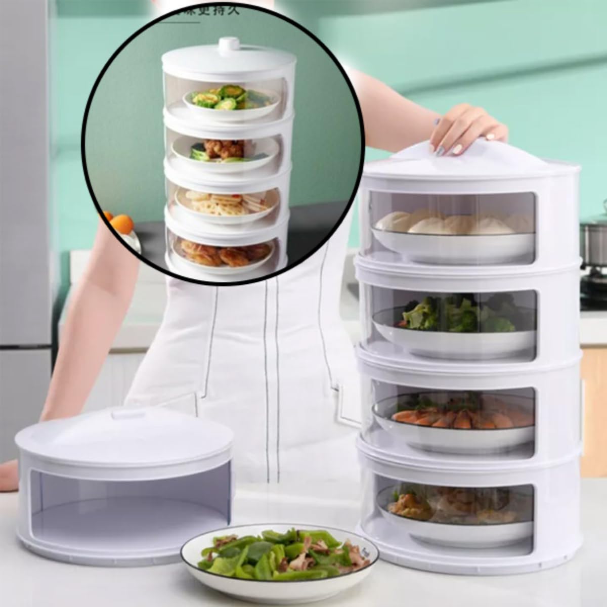 Multi-Layer Stackable Food Covers/Transparent, Dustproof, Fly-proof, Insulated Food Storage Containers for Safe & Hygienic Kitchen Organization, Leftovers, Outdoor Meals & Picnic Protection - Image 5
