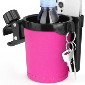 3-in-1 Stroller Cup Holder with Phone and Keys Holder, Universal Bar Drink Bottle Holder for Stroller, Bicycle, Wheelchair, Walker, Scooter, Adjustable Clip, Durable Polypropylene