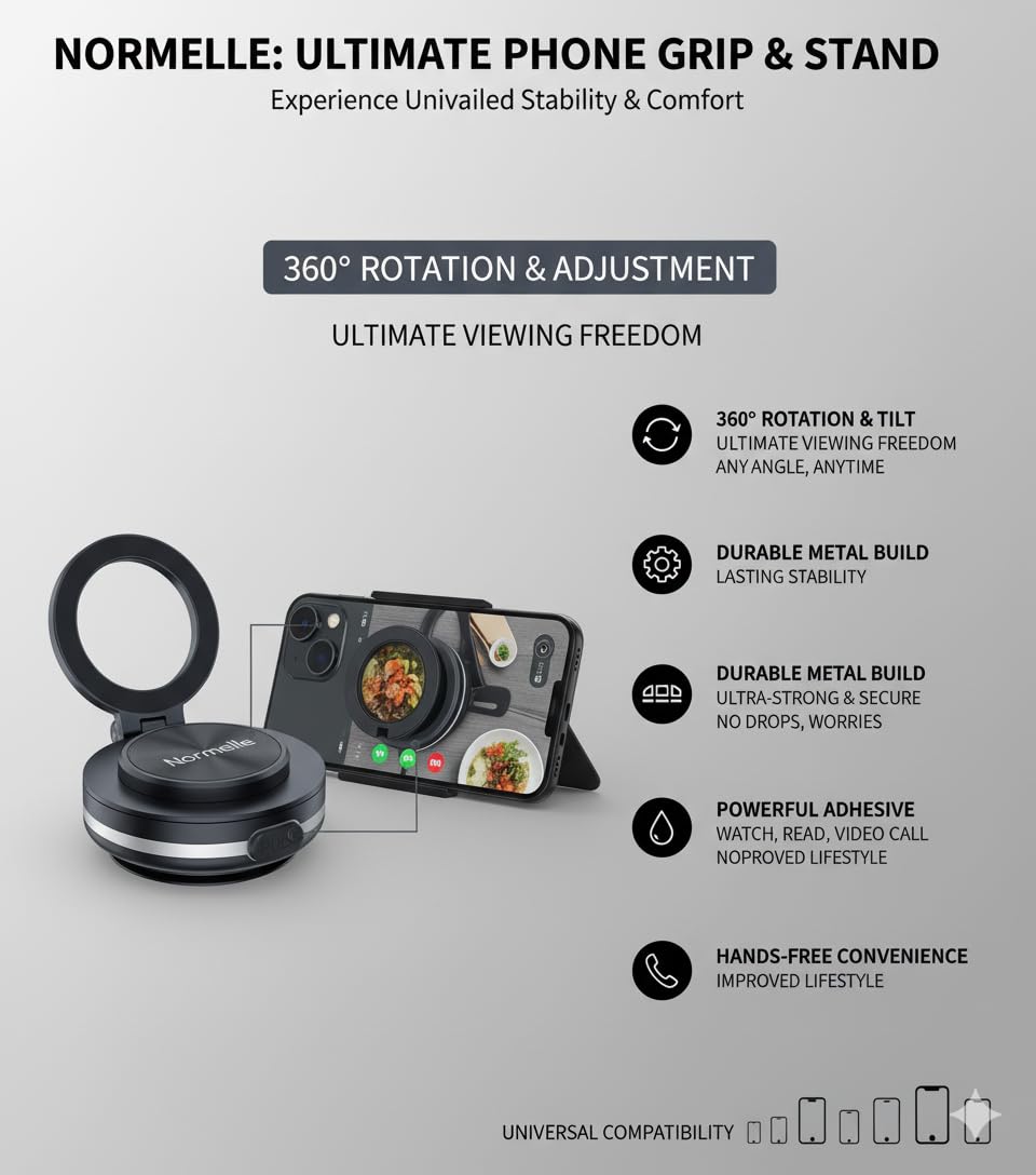 Magnetic Vacuum Suction Car Phone Holder Mount C1, 360° Rotating & 270° Folding, Strong Suction for Smooth Surfaces, Dashboard, Glass, Kitchen, Gym, Shower, Compatible with IOS & Android - Image 5