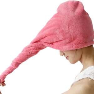 Microfiber Hair Towel Wrap – Ultra-Soft, Super Absorbent, Frizz-Reducing Turban with Cute Teddy Bear Button