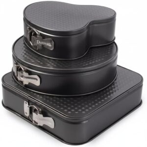 3‑Piece Non‑Stick Shape Cake Mould Set – Heart, Round & Square Moulds with Removable Bottoms – Carbon Steel Bakeware for Cakes, Cheesecakes, Quiches