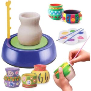 Kids Electric Pottery Wheel Kit, Complete DIY Clay Craft Studio with Air-Dry Clay, Tools, and Mini Pottery Machine, Educational Art Toy for Children, for Ages 5+, Home