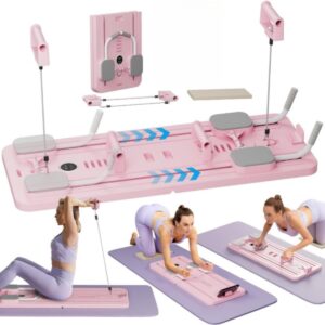 Home Workout Equipment/Foldable Full Body Fitness Board with Resistance Bands, Push-Up Handles, Sliding Tracks & Phone Holder for Daily Exercise, Compact and Portable for Home or Travel Use