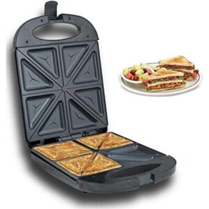 National 700W Non-Stick Sandwich Maker for Grilled Cheese, Waffles & Steak – Deep Plates, Stainless Steel, Cool Touch Handle, 2-Year Warranty, Auto Temp Control, Easy Clean, Power & Ready Indicator