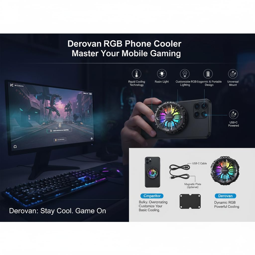 Magnetic Smartphone Cooler – Rechargeable Semiconductor Cooler with RGB LED, Temp Display & 30×30 mm Cooling Plate – For Gaming & Live Streaming - Image 3