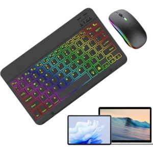 Slim Wireless Keyboard and Mouse – 7-Color Backlit Portable Combo for Travel – Ultra-Light Compact Design – Rechargeable USB Keyboard Mouse for Tablet, Laptop, Mobile Office,Work
