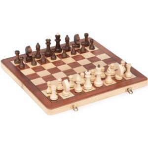 Magnetic Wooden Chess Set | Portable Travel Chess for Adults & Kids | Folding Board Game with Handmade Felted Pieces | Mahogany & Maple Inlay | Educational Toys | Ultimate Portable Chess Set