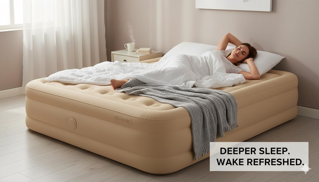 Inflatable Queen Air Mattress with Built-in Pump, Waterproof Portable Air Bed for Home, Guest, Travel, and Camping, Puncture-Resistant Ultra Plush Design, 78 x 56 x 15 Inches – Tan - Image 3