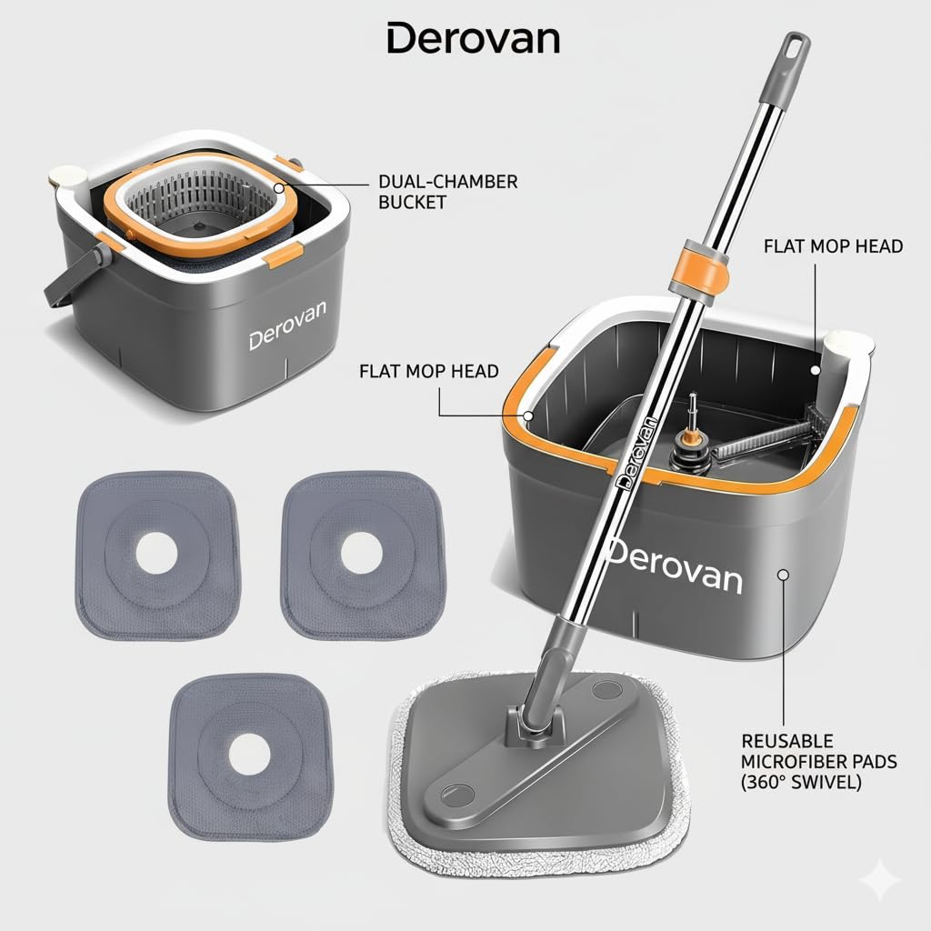 Spin Mop & Bucket System – Separate Clean & Dirty Water Chambers, 360° Microfiber Head, Foot‑Pedal Wringing & Adjustable Handle - Image 4